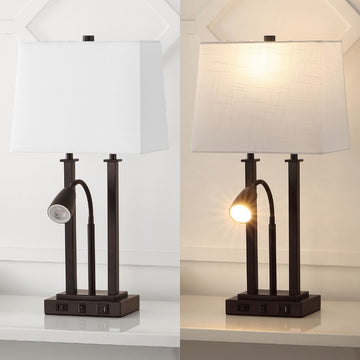Blaire 23.75" 2-Light Modern Farmhouse Metal LED Table Lamp with USB Charging port - JONATHAN Y